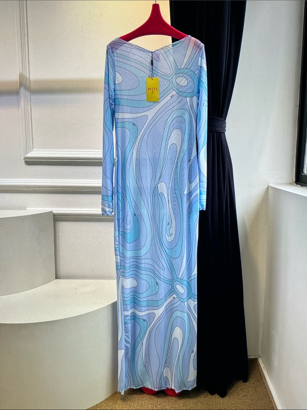 Emilio Pucci Light Blue & White Marble-Print Maxi Dress - Picture 1 of 8